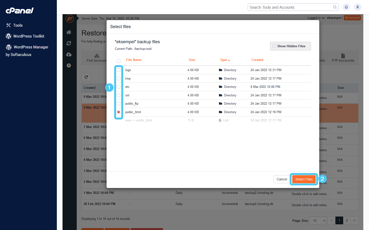 JetBackup 5 - File Selection