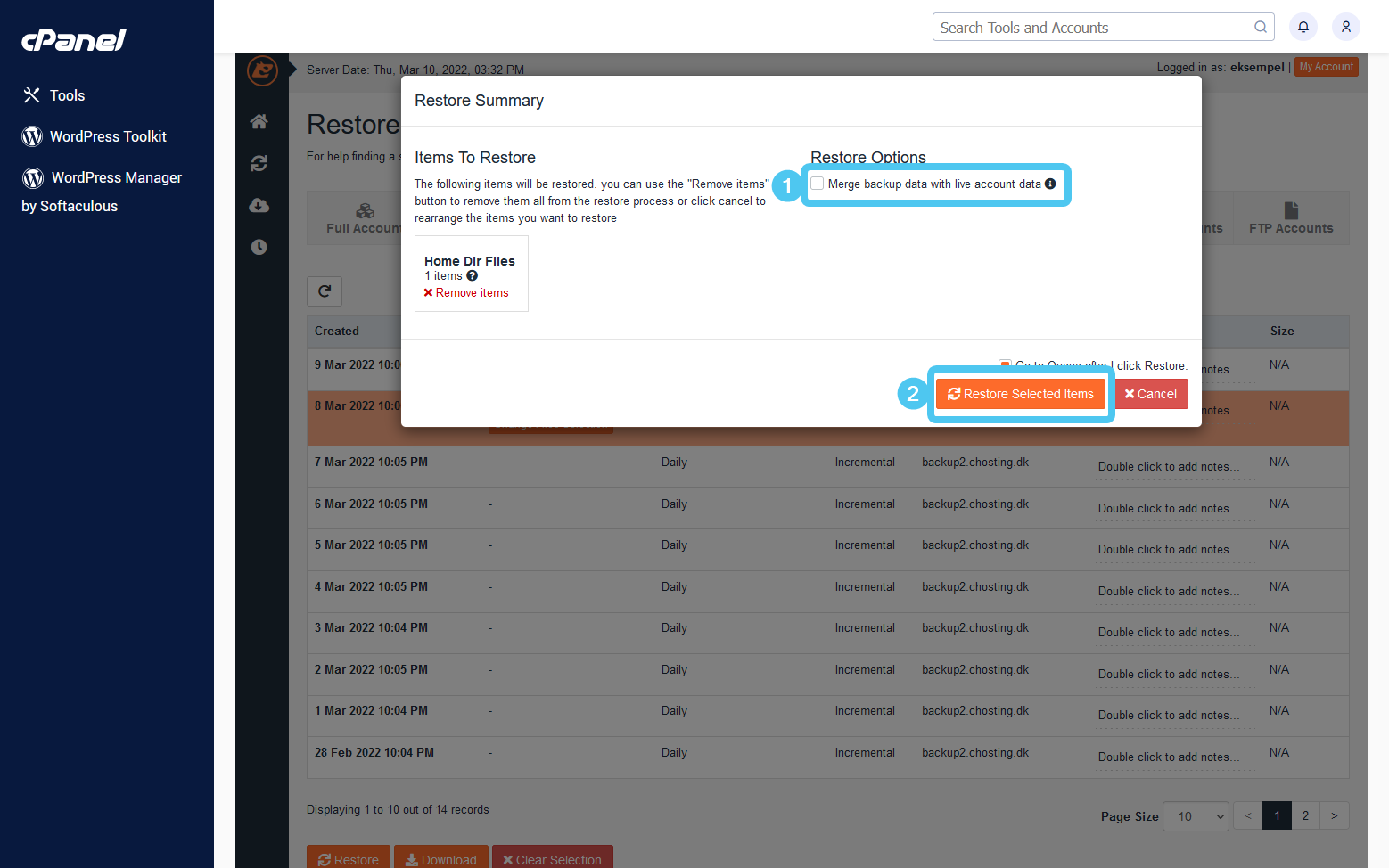 JetBackup 5 - Confirm File Selection