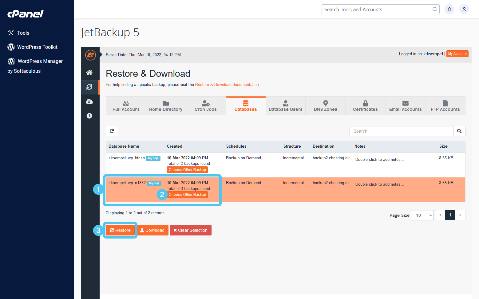 JetBackup 5 - Select Database