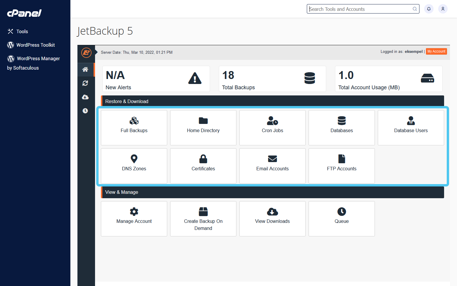JetBackup 5 Interface