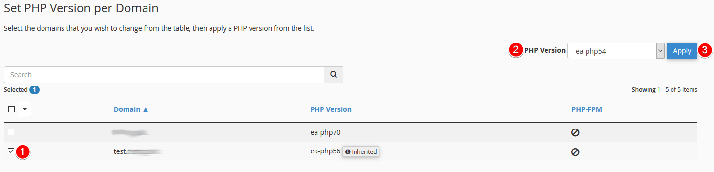Change the PHP version per website