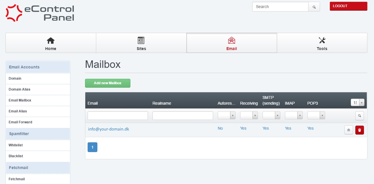 liste over mailkonti